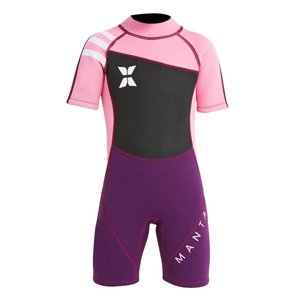 2.5mm Kids Short Sleeve Wetsuit Beach Diving  Swimsuit Pink S