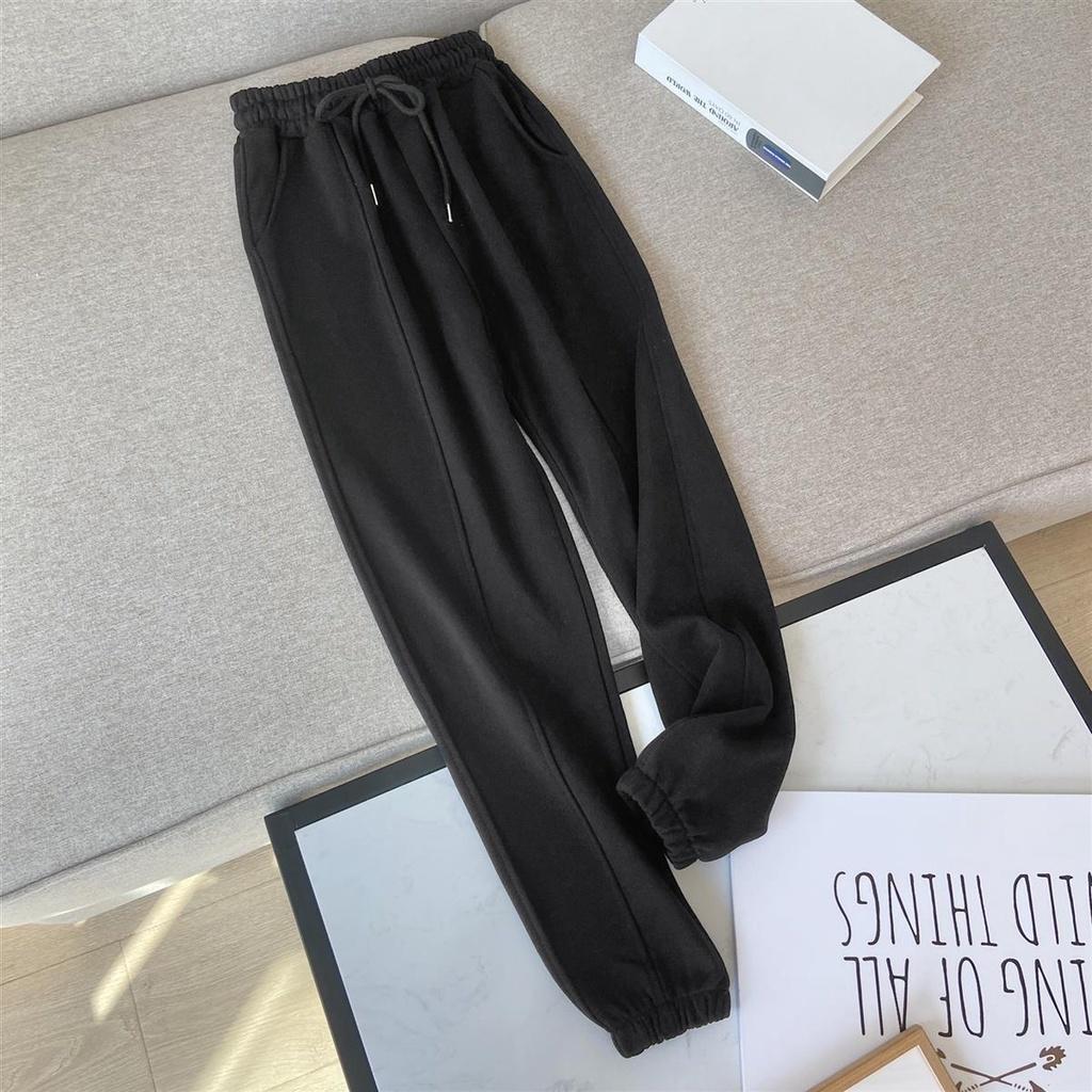 Quần jogger nữ bo gấu gân giữa vải thun da cá - Quần Harem lưng cao ống rộng phong cách Ulzzang bo gấu gân giữa