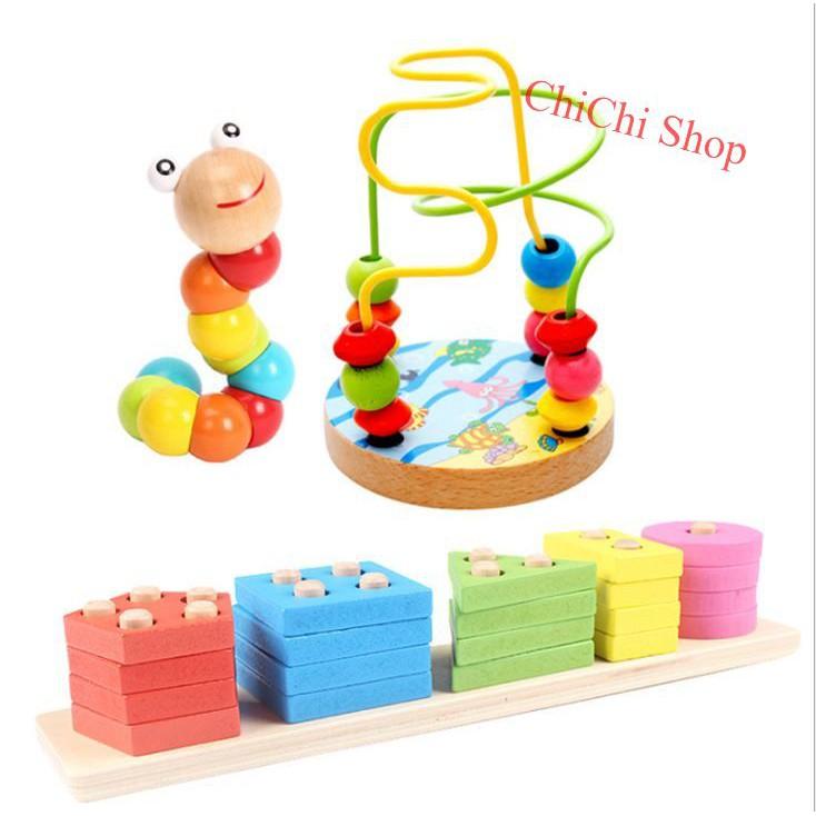 Combo 3 Món Đồ Chơi Giáo Dục Bằng Gỗ Cho Bé Phát Triển Kỹ Năng Cơ Bản