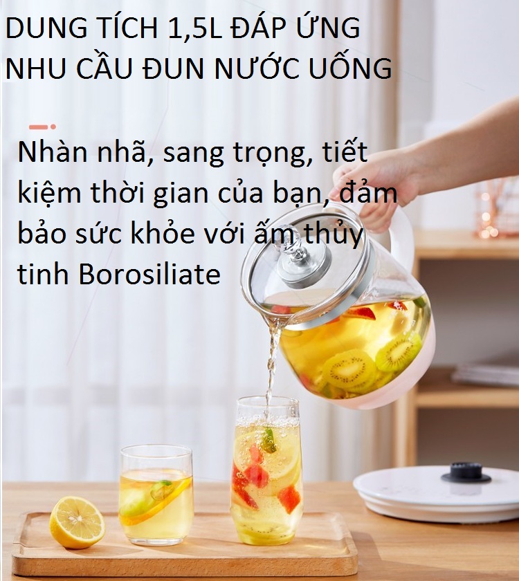 Bình đun nước thủy tinh - bình đun pha trà thủy tinh - bình nấu ăn hẹn giờ