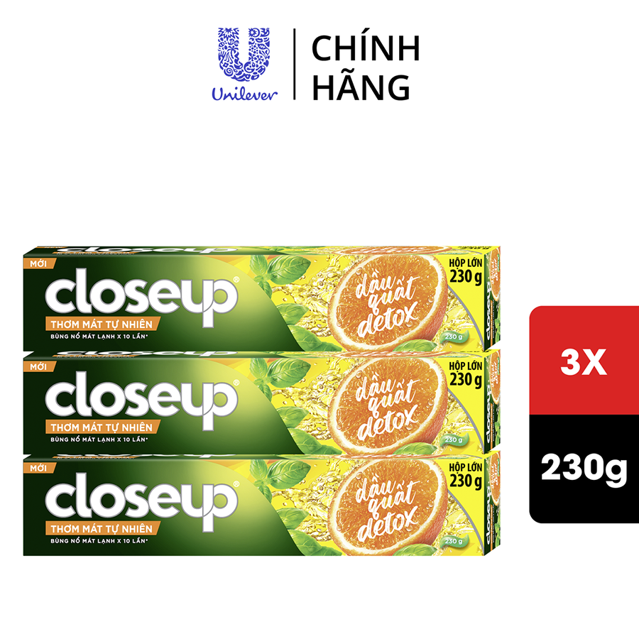 Combo 3 Kem đánh răng Closeup Trắng Răng Tự Nhiên Dầu Quất Detox 230 g