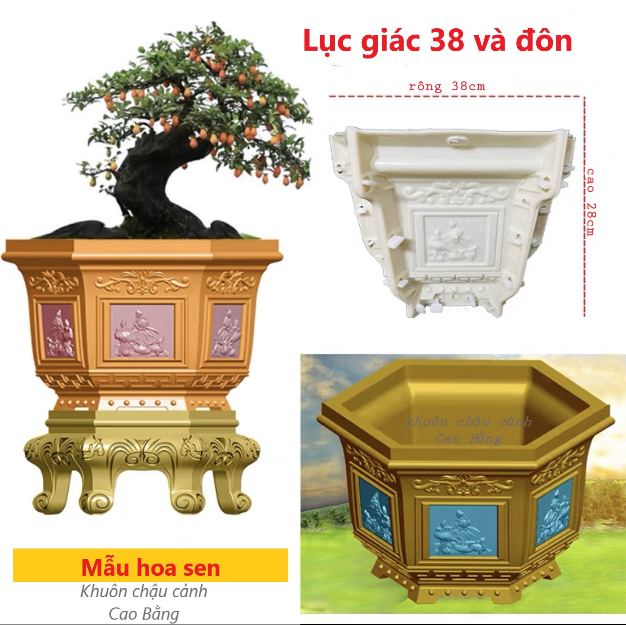 Khuôn đúc chậu lục giác 38 và đôn