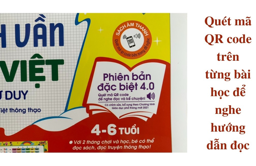 Tập đánh vần tiếng Việt theo sơ đồ tư duy phiên bản mới nhất 4.0 - Quét mã QR code nghe đọc và kể chuyện (Tặng kèm bộ thẻ học 42 thẻ chữ cái và chữ ghép)