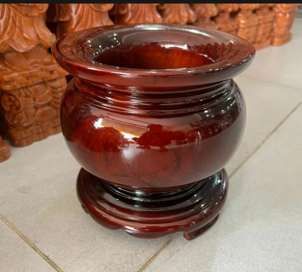 Bát nhang - lư hương gỗ tràm nguyên khối ngang 16cm