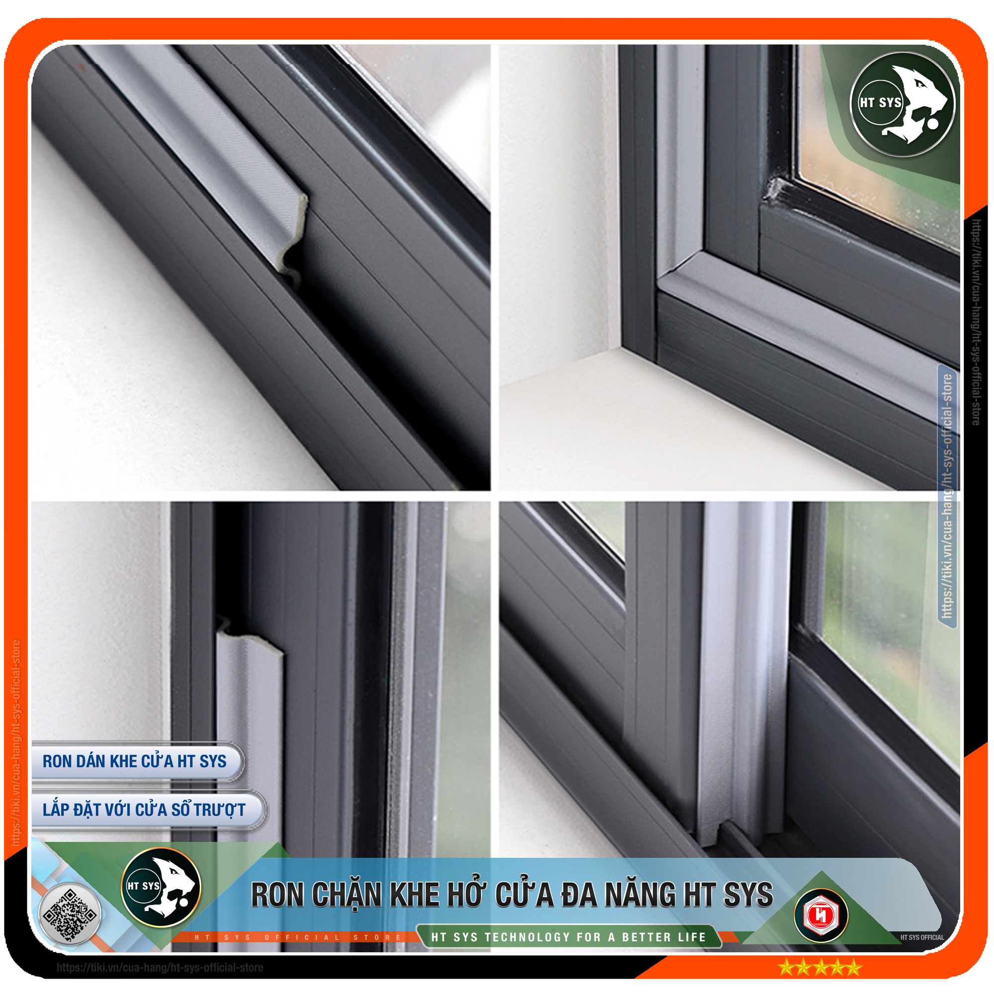 Ron chặn khe cửa HT SYS - Chất liệu PU &amp; PE cao cấp - Lớp keo ACRYLIC - Cuộn ron dán chặn khe cửa, chân cửa, khung cửa - Ngăn gió cách âm, chống bụi bẩn, ngăn côn trùng, chống thoát khí điều hòa - Hàng Chính Hãng