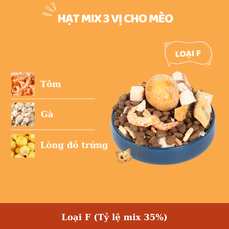 Hạt mix cao cấp cho mèo trộn thịt bò, gà, tôm, cá, lòng đỏ trứng, rau củ quả - Thức ăn hạt cho mèo kén ăn