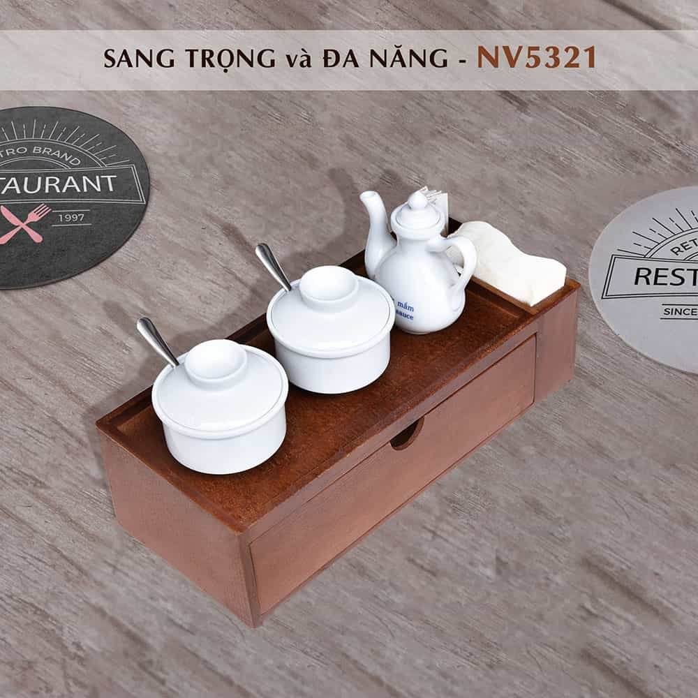 Hộp đựng đũa muỗng nhà hàng quán ăn có ngăn để hủ gia vị, tăm, khăn giấy. hộp đựng đũa thìa có nắp đậy bằng gỗ Nhatvywood NV5321