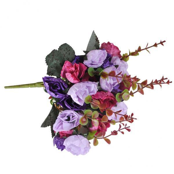 2X Artificial 21-Head Rose Silk Flower Floral Wedding Home Decor Purple