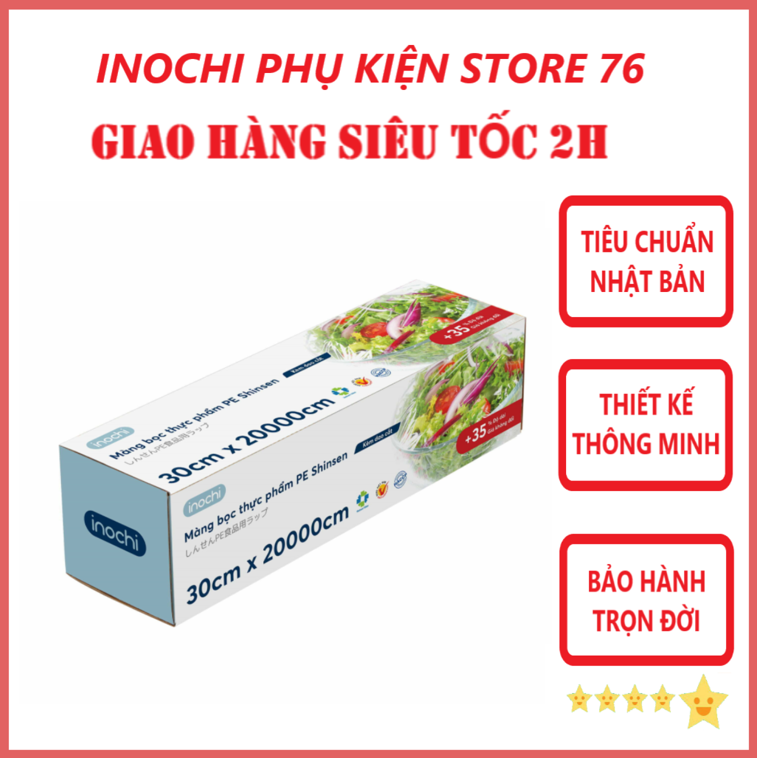 Màng Bọc Thực Phẩm , Đồ Ăn PE Shinsen Đạt Tiêu Chuẩn Tiêu Dùng Nhật Bản Đảm Bảo An Toàn Cho Người Sử Dụng - Chính Hãng inochi ( Tặng kèm khăn lau pakasa)