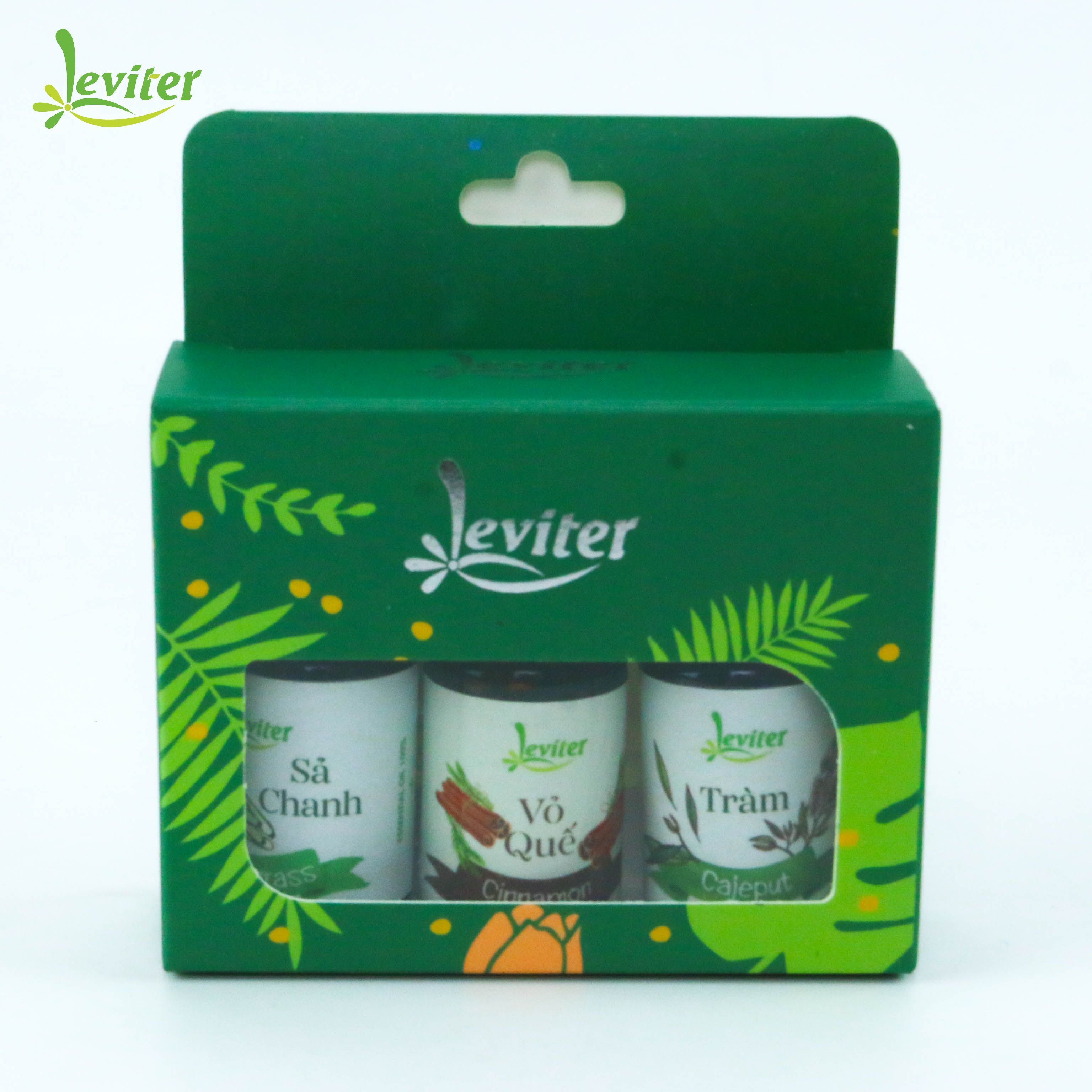 Combo 3 Tinh Dầu Leviter Nhập Khẩu Ấn Độ: Tinh Dầu Sả Chanh (10ml) + Tinh Dầu Vỏ Quế (10ml) + Tinh Dầu Tràm (10ml)