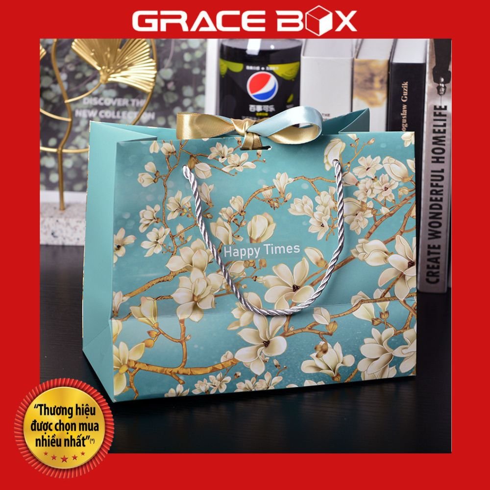 Túi Giấy Quà Tặng Hoa Sứ Trắng Dây Ruy Băng Đính Kèm Sang Trọng - Siêu Thị Bao Bì Grace Box