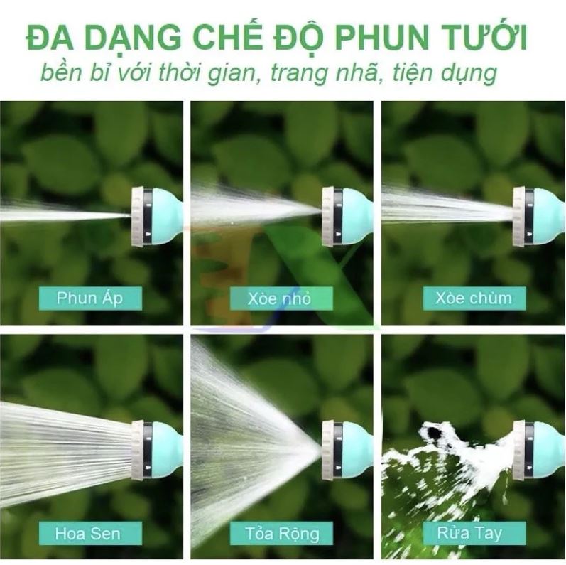 Bộ vòi rửa xe, tưới nước cây đa năng 12m kèm đầu phun 6 trong 1 có chức năng điều chỉnh tia nước tiện lợi - Giao ngẫu nhiên