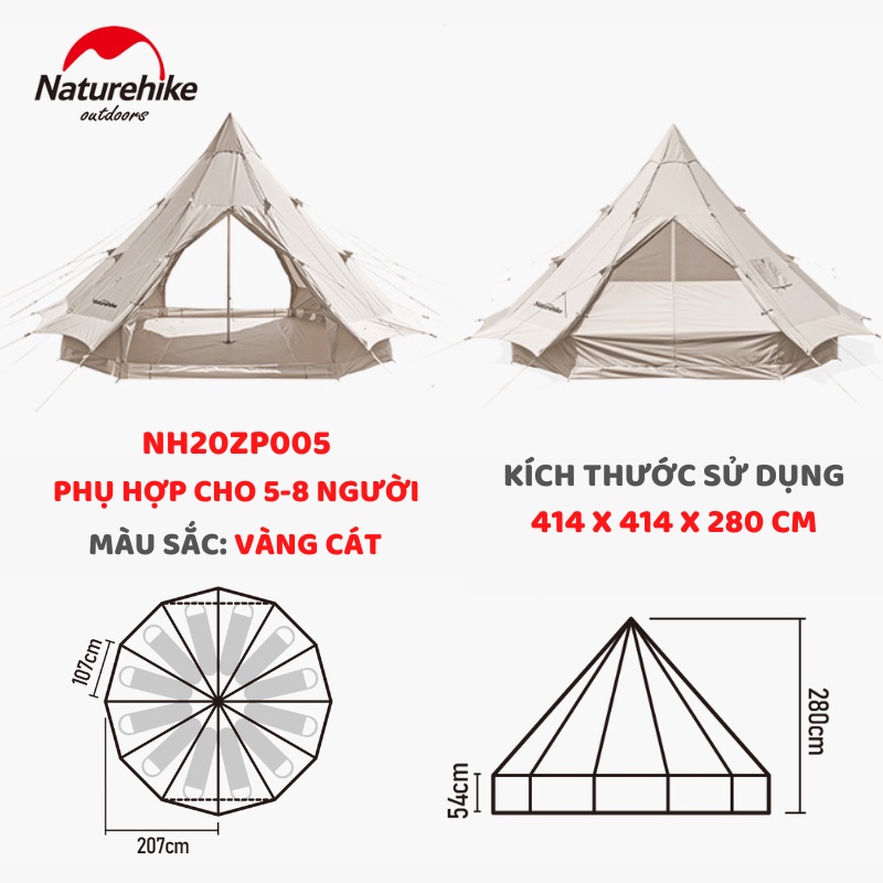 Lều cắm trại glamping 5-8 người NatureHike NH20ZP005