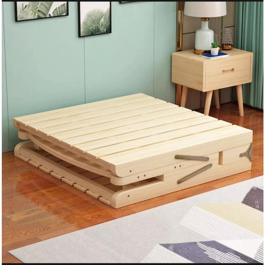Giường ngủ gỗ thông 60x200 cm gấp gọn tiện dụng