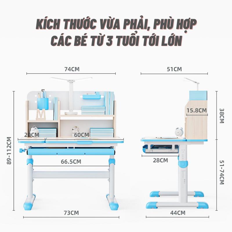 Bộ bàn học cho bé Sakawin S80 và Ghế G90 mới nhất, Bàn học sinh có giá sách Nâng hạ tay quay, Giá Nhập