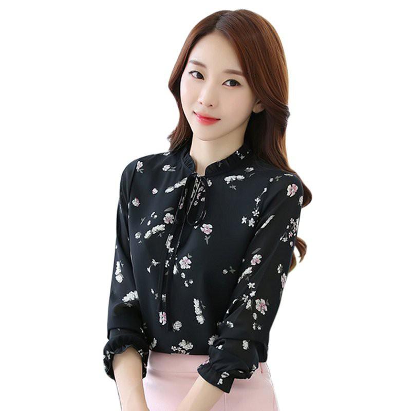 Áo Sơ Mi Chiffon Dài Tay Họa Tiết Hoa Cho Nữ
