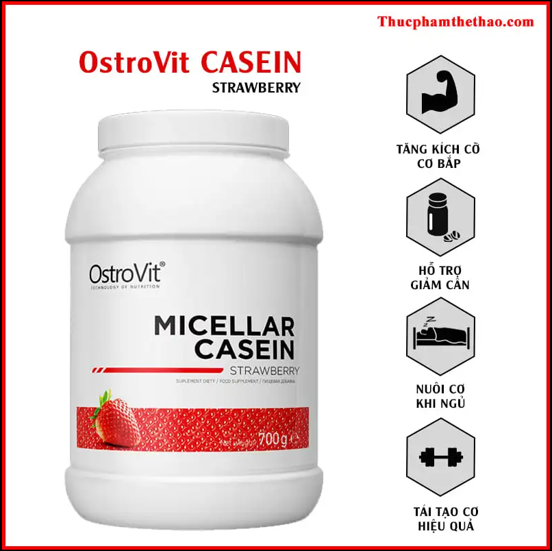 Micellar Casein 700g - Hỗ trợ xây dựng, phục hồi cơ bắp ban đêm, ngay cả trong lúc ngủ - Nhiều mùi vị