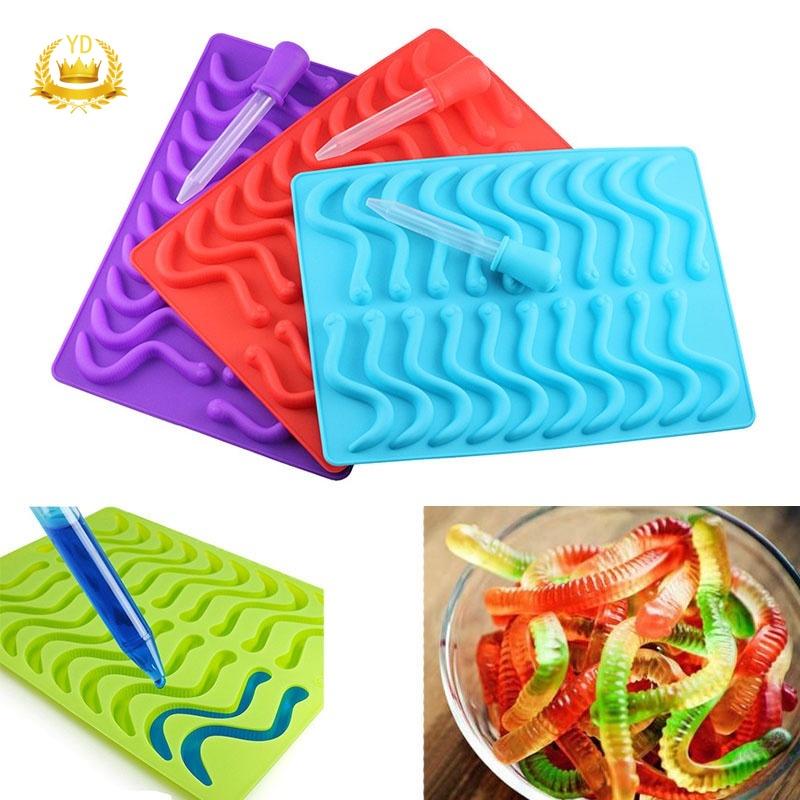 Snakes Worms Silicone Rubber Jelly Mold Chocolate Candy Molds Party Decorating Tools Children Creative DIY Mold HBJYT