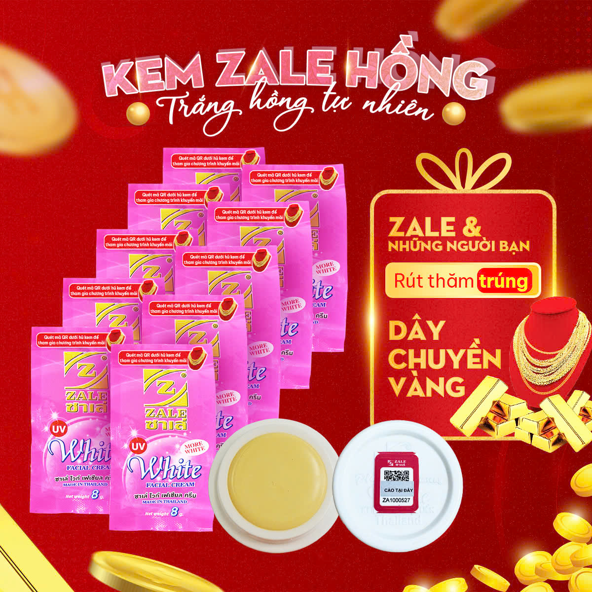KEM DƯỠNG TRẮNG DA ZALE HỒNG 8G - NHẬP KHẨU - THÙNG 12 HÔP 288 HỦ