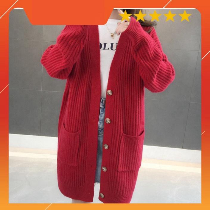 Áo khoác len cardigan dáng dài chất liệu len dệt kim mềm mịn