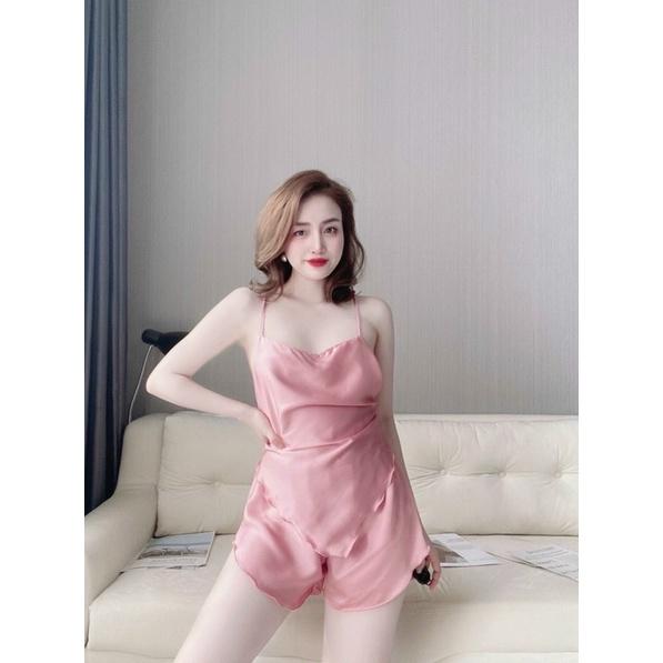 Đồ Ngủ Yếm Lụa Satin Nữ, kiểu dáng gợi cảm, thoải mái, chất lụa mềm mại, Freesize &lt; 58kg, tuỳ chiều cao