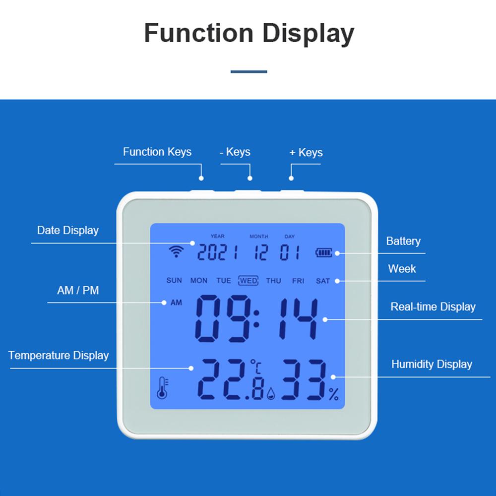 WiFi Smart Temperature Humidity Sensor Tuya APP Remote Control with LCD Screen High Accuracy TandH Sensor ℃/℉ Switchable