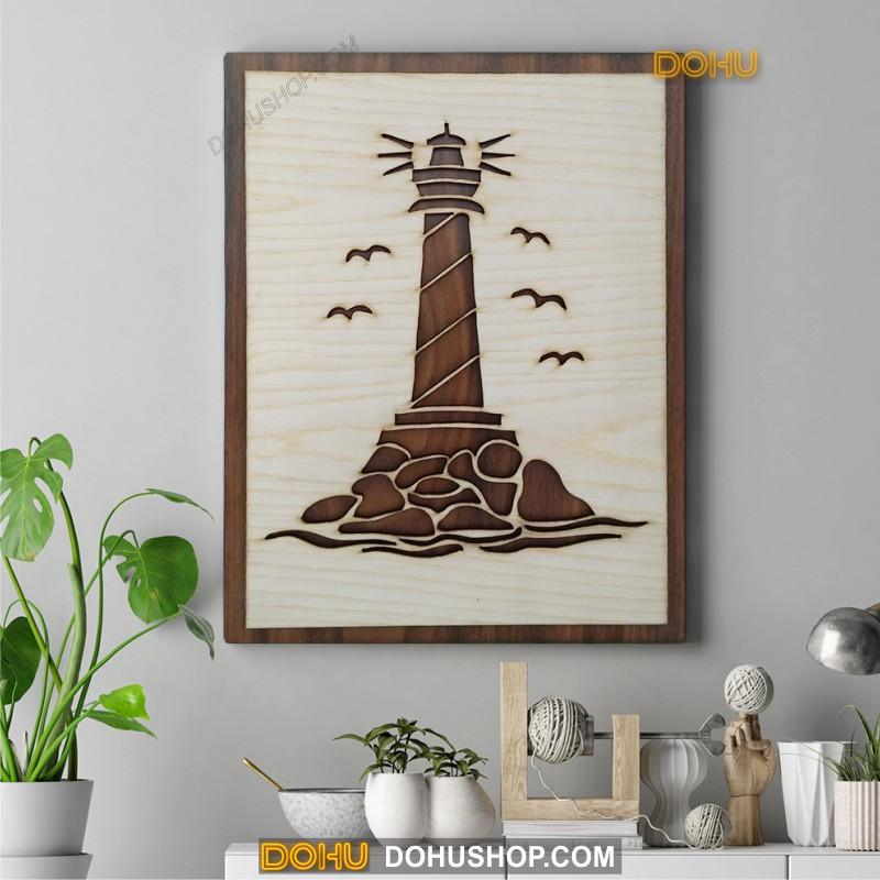 Tranh Gỗ Treo Tường Handmade DOHU016: Ngọn Hải Đăng - Thiết Kế Đơn Giản, Độc Đáo, Sang Trọng