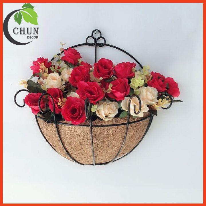Hoa Giả, Giỏ Hoa Treo Tường Hoa Trang Trí Nhà Cửa Ban Công Lối Đi Sân Vườn Tặng Móc Treo
