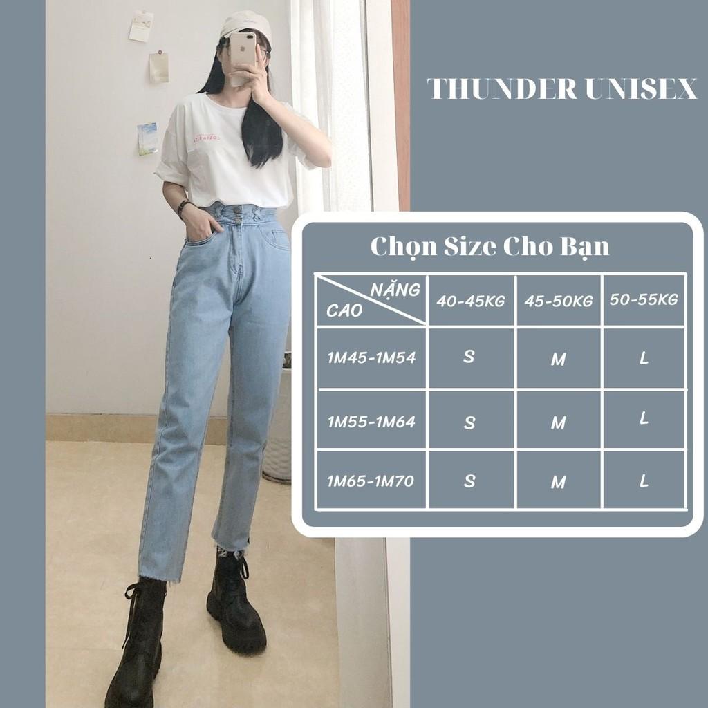 Quần Jean Nữ Dáng Baggy Cạp Lưng Cao Trơn Chất Bò Dày Dặn Màu Xanh Nhạt Sáng ThunderUniex Phong Cách Hàn Quốc Ulzzang