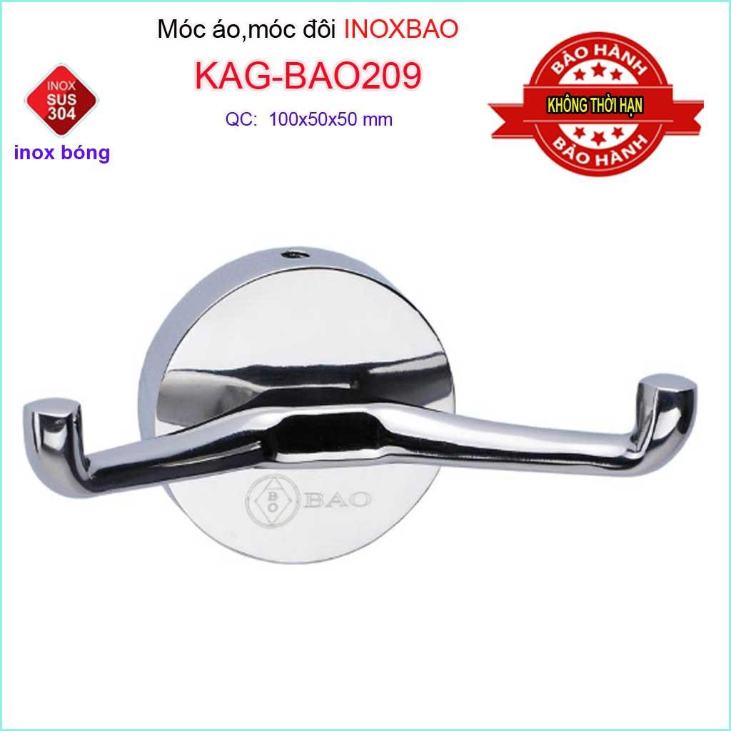 Móc đôi Inox Bảo KAG-BAO209, móc 2 treo đồ nhà tắm SUS304 đế tròn thiết kế tuyệt đẹp sang trọng tinh tế đến từng chi tiế