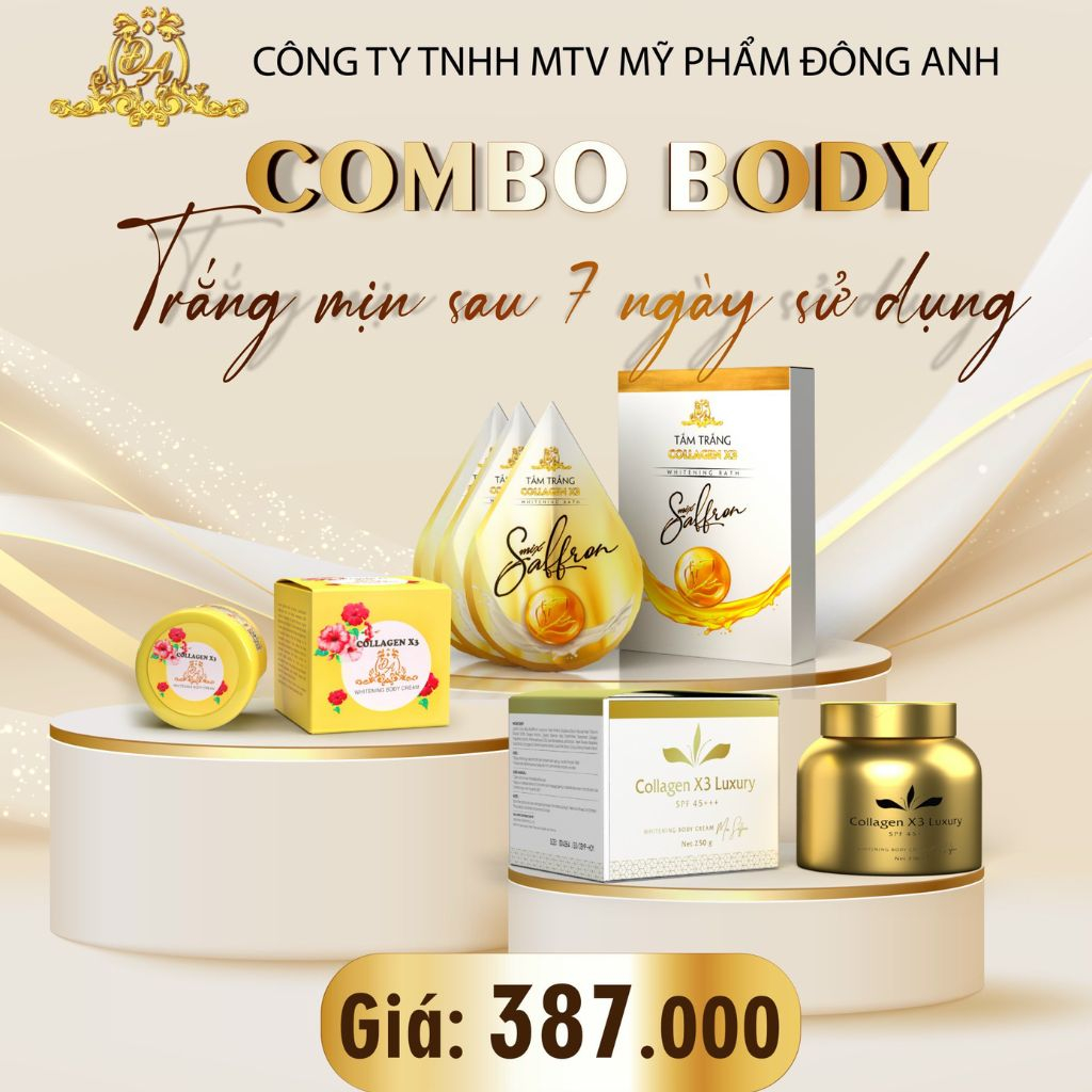 Combo Kem Body + Kem Kích Trắng + Tắm Trắng Collagen X3 Kem Dưỡng Ẩm Dưỡng Trắng Da Toàn Thân Đông Anh Chính Hãng