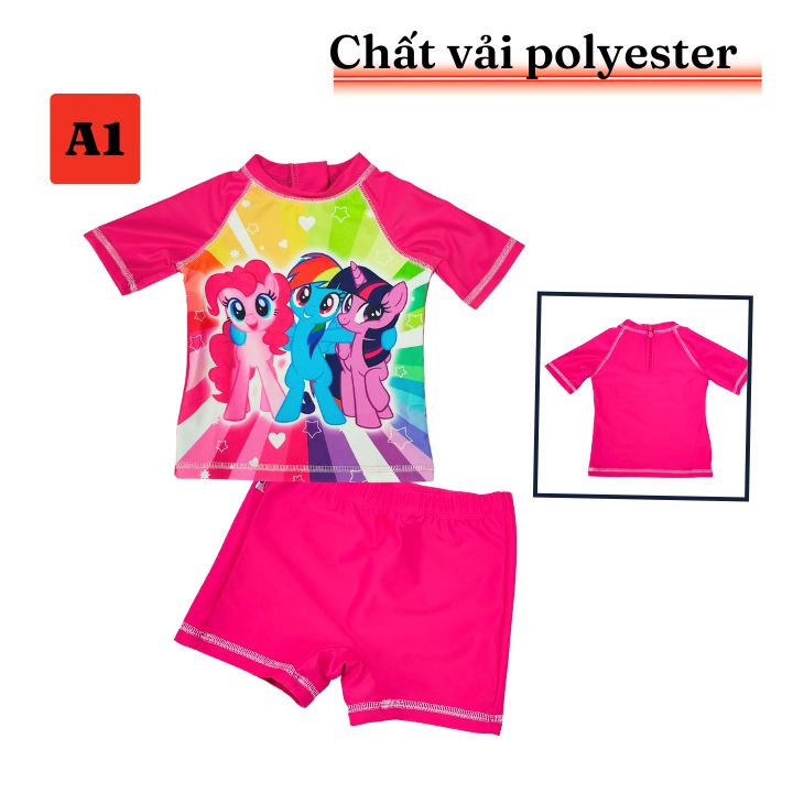 Đồ bơi cho bé gái hình Pony - Elsa từ 10-38kg - độ co giãn cực tốt - Áo tay ngắn quần ngắn