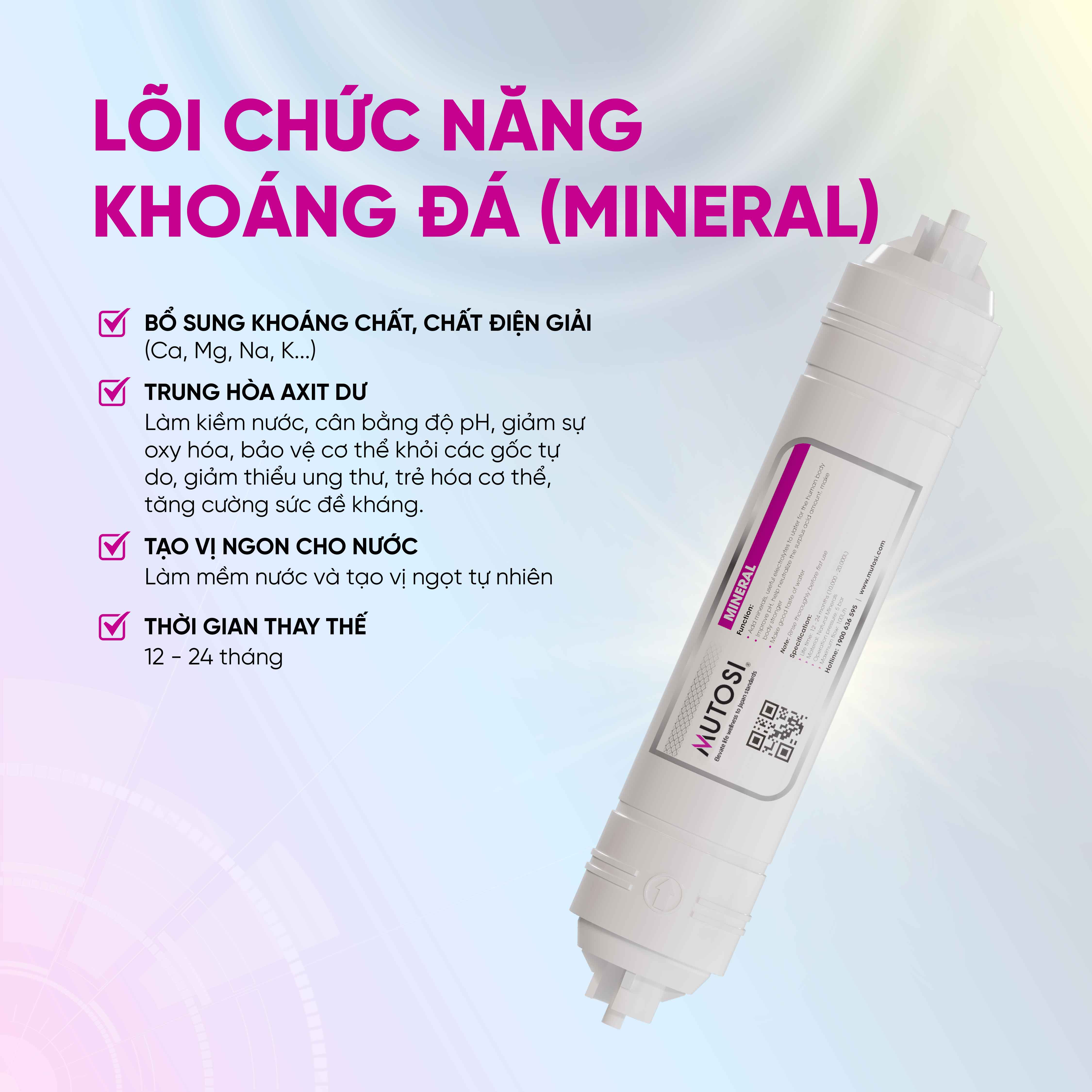 Lõi lọc nước chức năng - Hàng chính hãng Mutosi số 6/7/8 - Lõi đúc - Lõi khoáng đá (Mineral) - Bù khoáng, điện giải