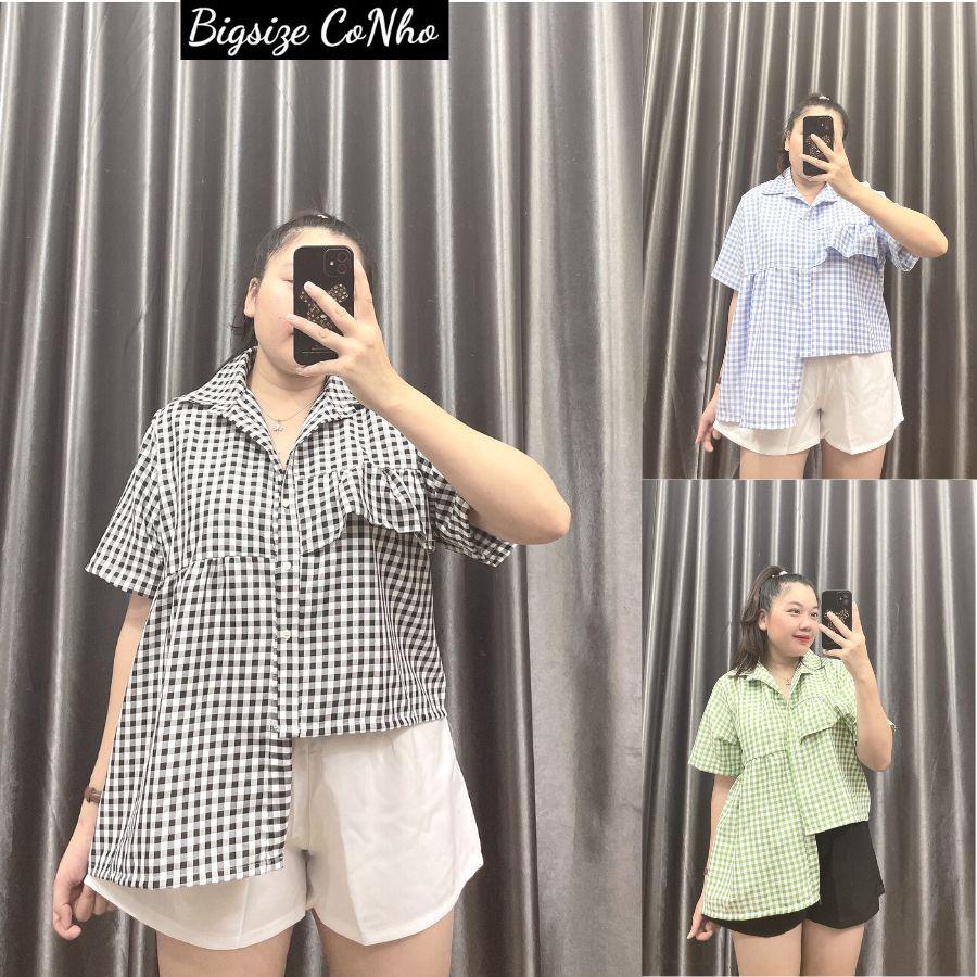 Set đồ bigsize nữ áo sơ mi tà lệch kết hợp quần đùi xếp ly chuppy 60-95kg SET2 - Áo biển + quần trắng
