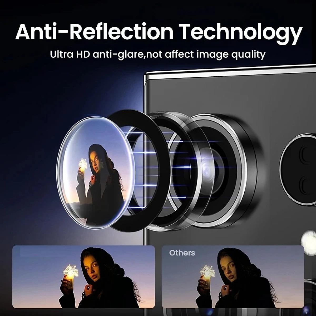Tấm dán kính cường lực Camera cho SamsungGalaxy S25 Ultra / S23 Ultra / S24 Ultra hiệu KUZOOM AR - công nghệ kế dính tự động, mặt kính AGC sắc nét với độ cứng 9H, trang bị khung tự dán dễ dàng tự dán ở nhà - Hàng nhập khẩu