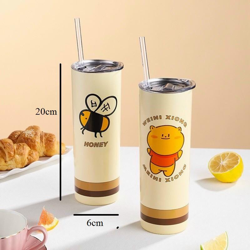 Ly giữ nhiệt loại lớn inox 2 LỚP 304 không han gỉ tặng kèm ống hút có nắp đậy 650ml sang trọng