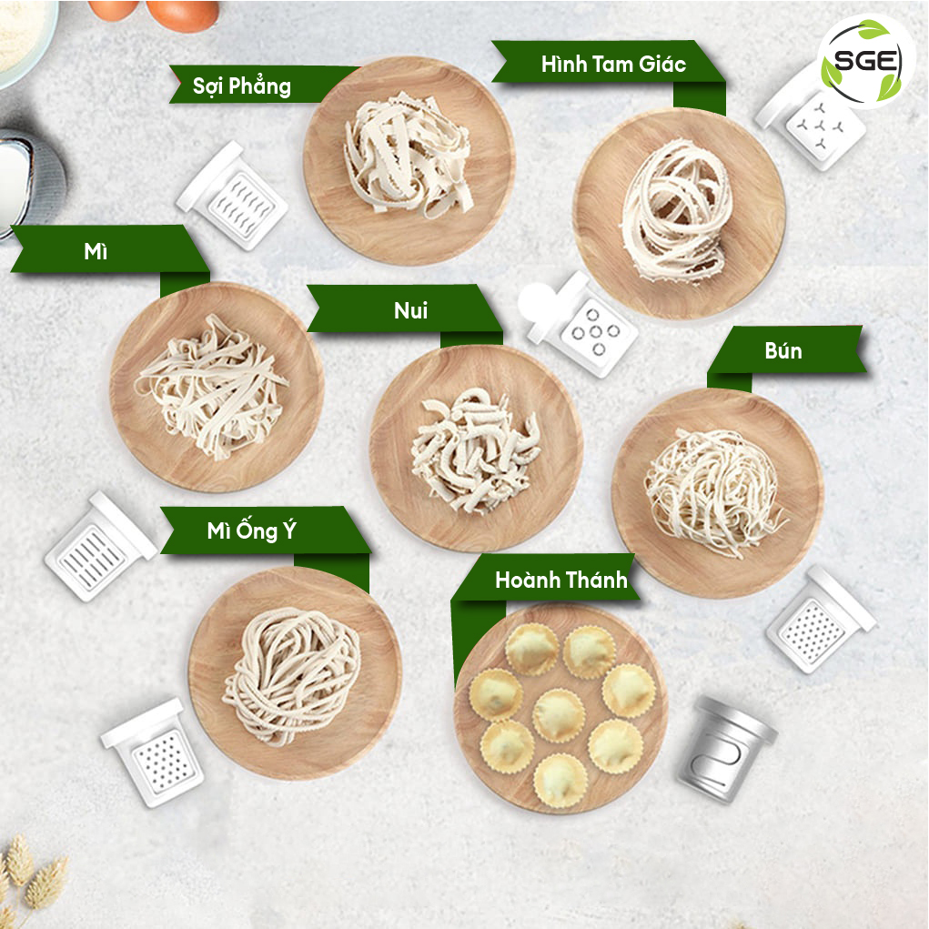 Máy Làm Mì Pasta Maker Thế Hệ Mới Nhất. Làm Được Mọi Loại Sợi Theo Yêu Cầu Với 9 Đầu Tặng Kèm. Hàng Nhập Khẩu Cao Cấp Chính Hãng SGE Thailand