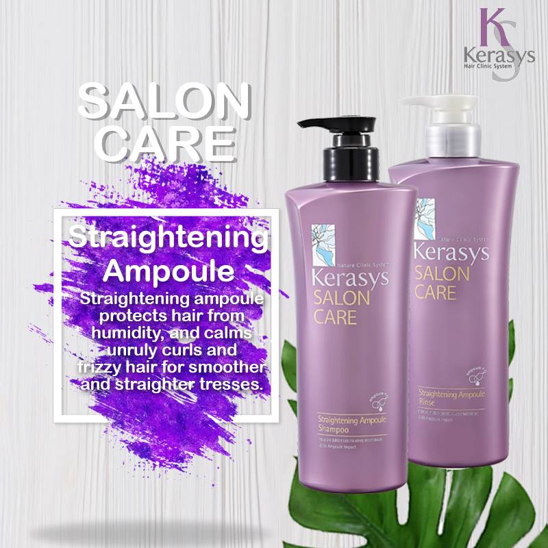 Dầu gội mềm mượt Kerasys Salon Care Straightening Hàn Quốc 600ml - Dành cho tóc thẳng + Tặng kèm móc khoá