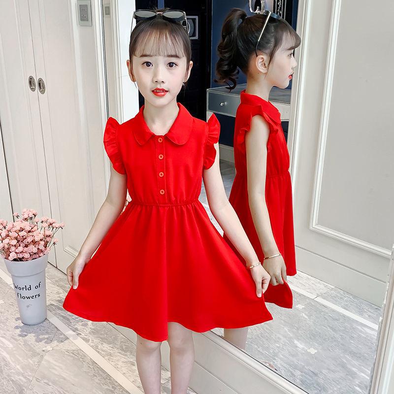 CHENGRUI Cô gái ăn mặc mùa hè 2023 váy công chúa phong cách tây cho trẻ em phiên bản Hàn Quốc Mid-Big Boy không tay màu ẩm váy