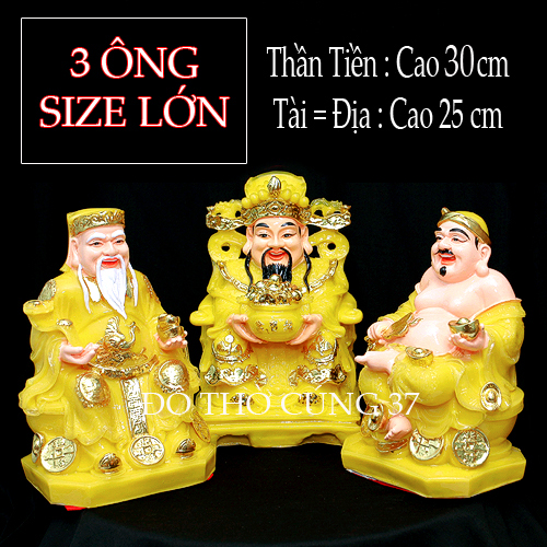 [ BỘ 3 ÔNG SIZE LỚN MÀU VÀNG  ] THẦN TÀI +THỔ ĐỊA +THẦN TIỀN  [ COMPOSITE + BỘT ĐÁ ]