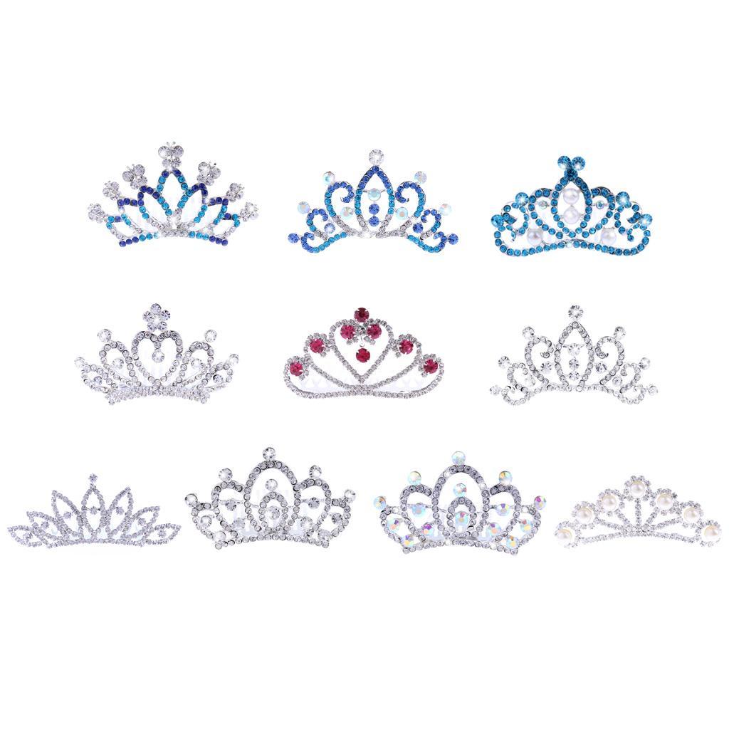 Shiny Crystal Pearls Side Crown Tiara Girls Woman Wedding Hair Accessories