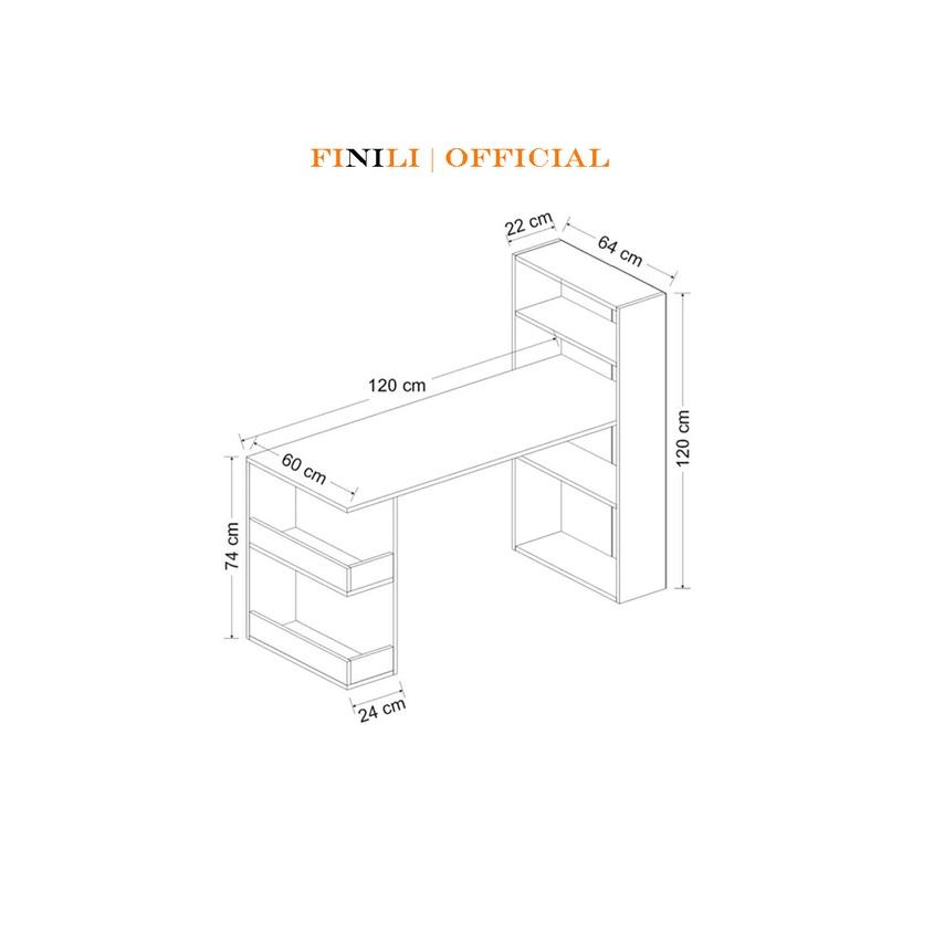 Bàn học làm việc kèm kệ sách FINILI màu trắng bằng gỗ cn hiện đại FNL0308