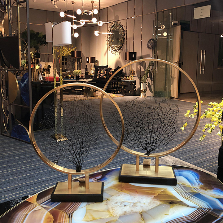 Decor Để Bàn Trang Trí - 2 Vòng Tròn Kim Loại Cây Khô FDR021 Phòng Khách, Phòng Làm Việc, Phòng Trưng Bày......