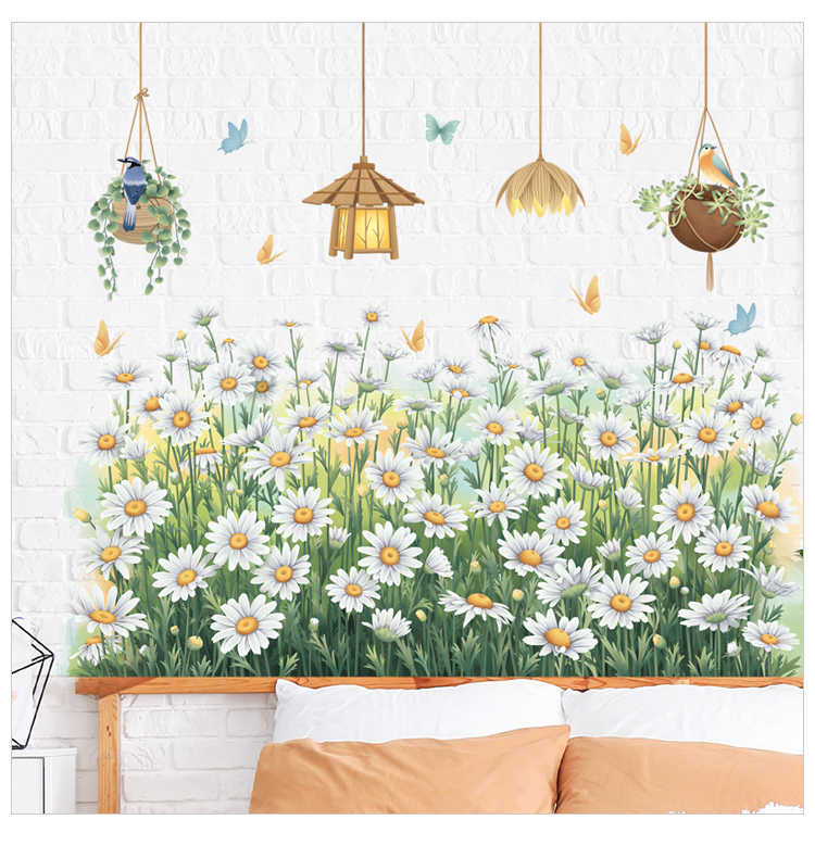 Sticker Giấy Dán Tường Decal Dán tường Tranh Dán Tường Trang Trí Tường Mẫu Vườn Hoa Cúc Trắng ZDB-2593