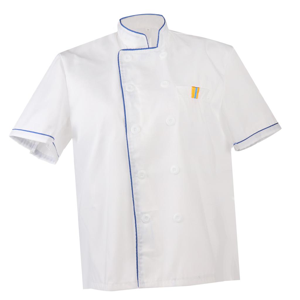 2pcs Chef's Jacket Uniform Short Sleeve Kitchen Unisex White