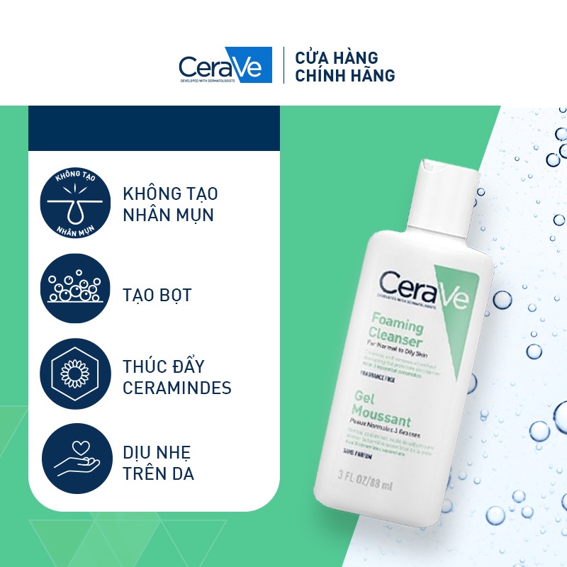 Sữa rửa mặt CeraVe dành cho da thường và da dầu CeraVe Foaming Facial Cleanser 88ml