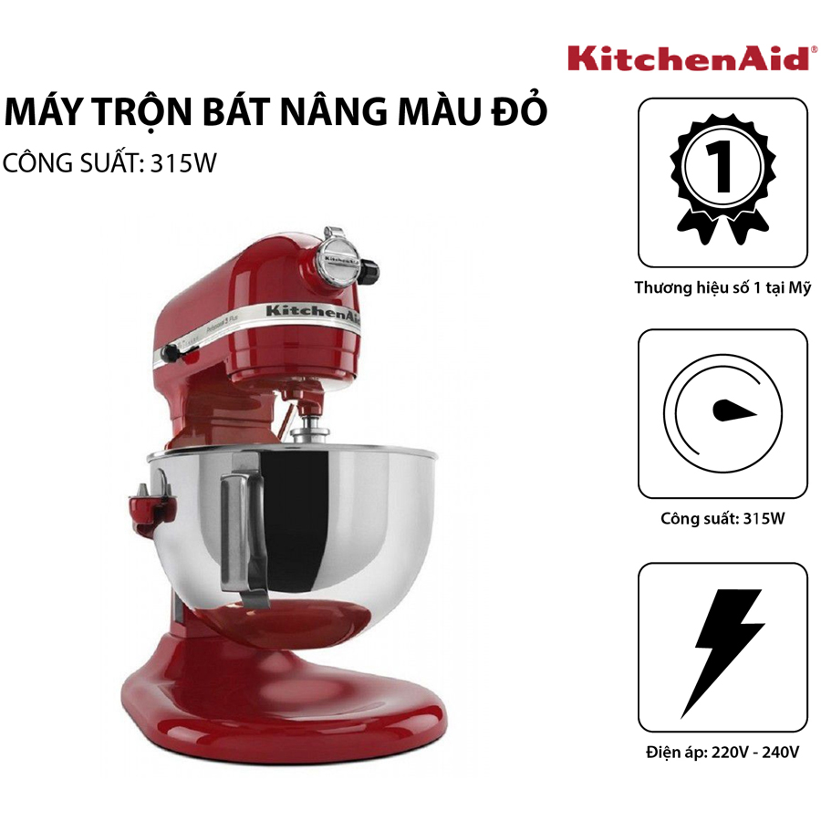 Máy Trộn Bát Nâng Heavy Duty KitchenAid 5KPM5EER (4.8L) - Đỏ - Hàng Chính Hãng