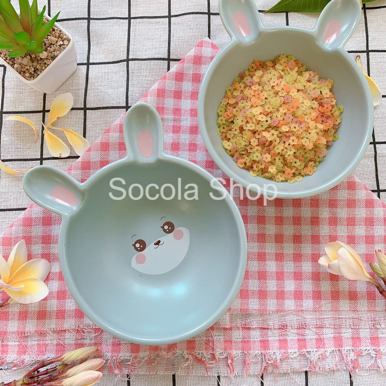 Chén Bát Ăn Cơm Bằng Sứ Hình Thỏ Xanh
