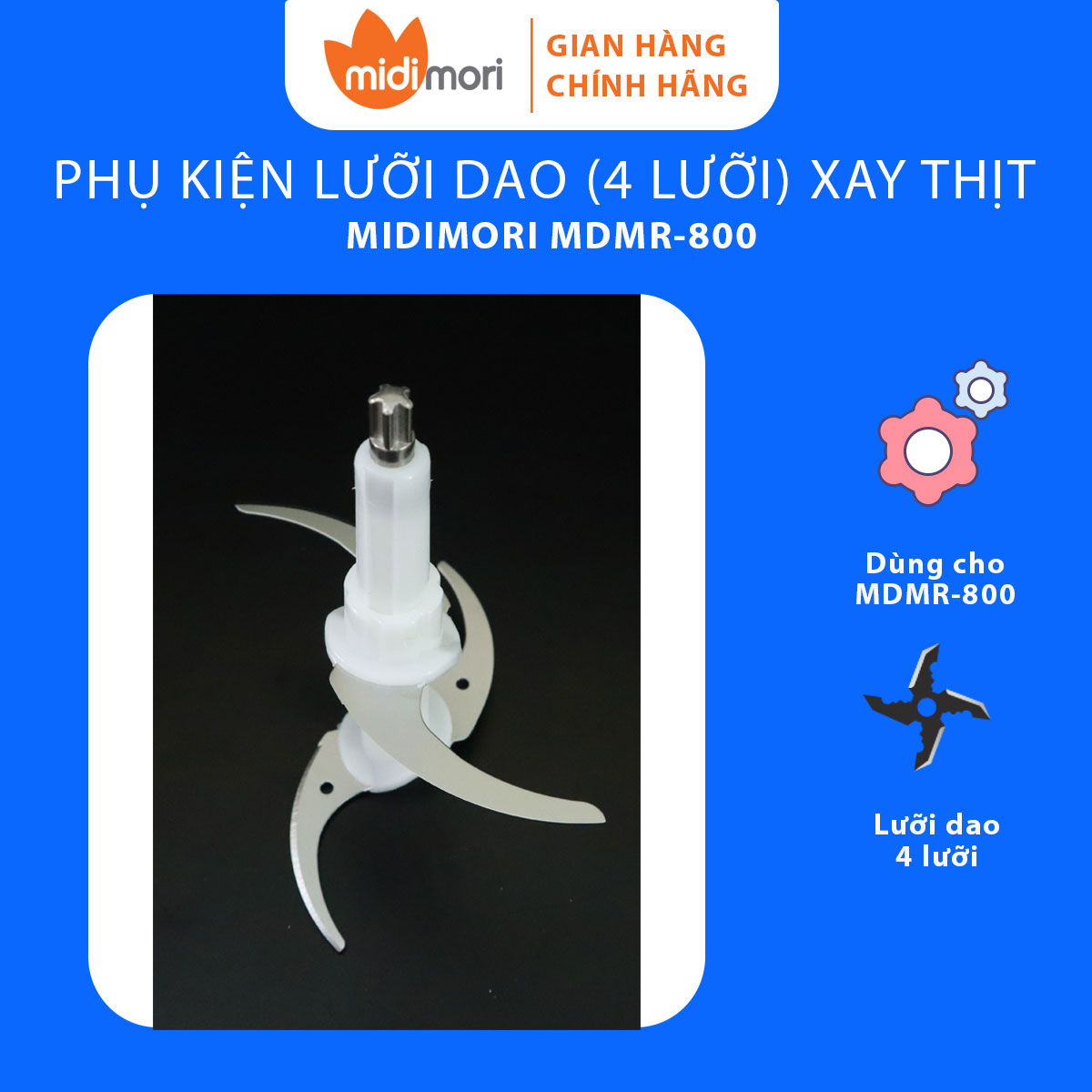 Hình ảnh Phụ Kiện Lưỡi Dao Xay Thịt 4 Lưỡi Dùng Cho Máy Xay Thịt Inox Midimori MDMR-800 (800W) - Hàng chính hãng