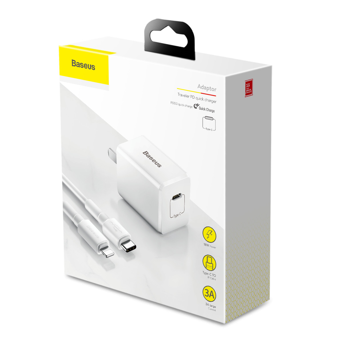 Củ sạc nhanh cho iPhone 7/8 Plus/X/XS/XS Max Baseus Traveler Series PD（Type-C Interface）Charger 18W（US）CCXZ-02 - Hàng Chính Hãng - White